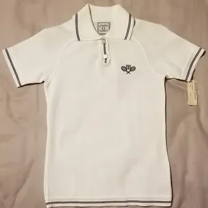 CHANEL | Tops | Rare Vintage Chanel Polo White Shirt Top Size 38